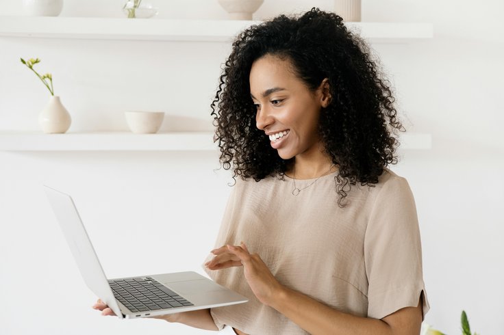 happy lady computer